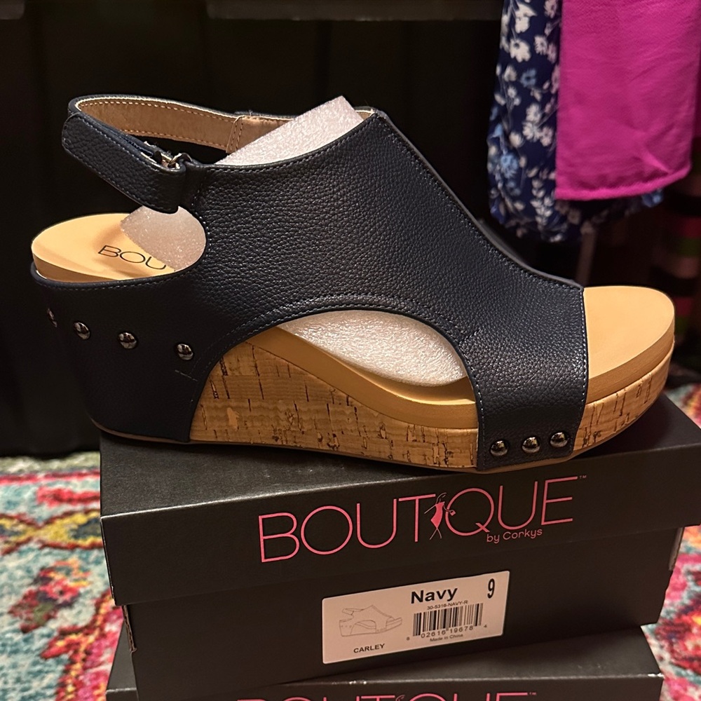 Boutique by Corkys Navy Wedge Sandals